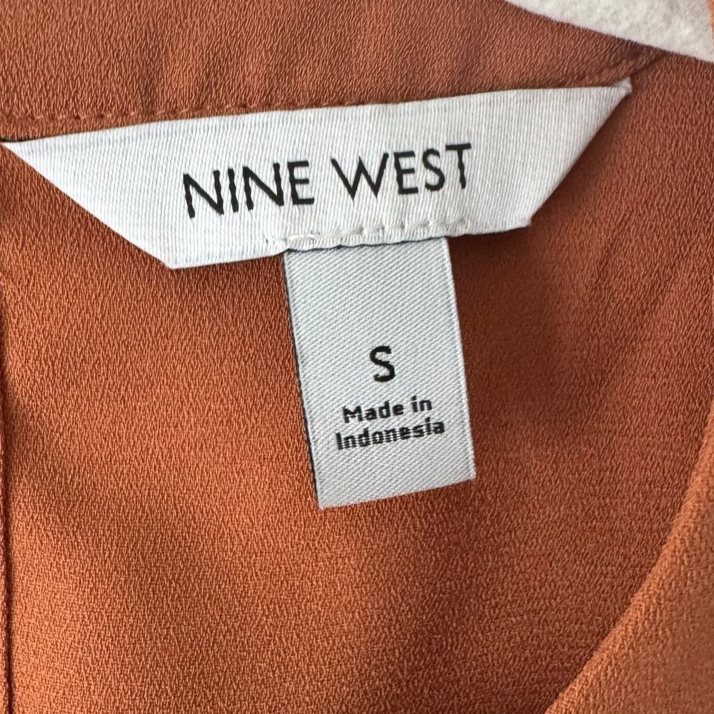 Nine West Rust Orange Long Sleeve Semi Sheer Tie Front Blouse - Picture 3 of 11